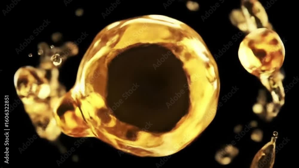 Poster a shimmering golden liquid form with a dark core and protruding droplet creates an abstract and luxu