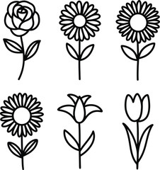 Set of Bold flower outline silhouette collection