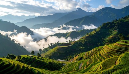 Obraz premium Lush green rice terraces