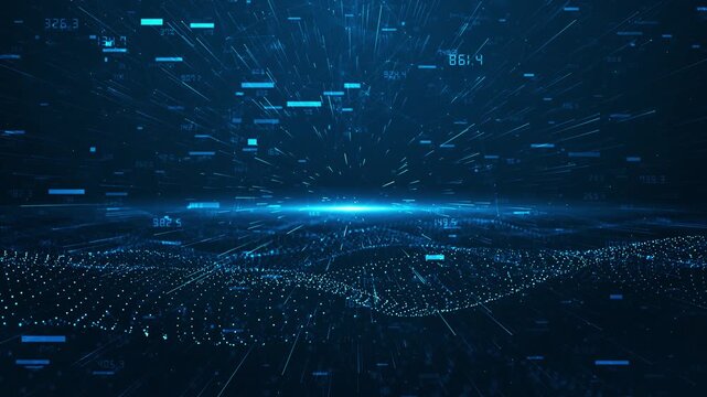 Glowing Numbers Futuristic Grid Matrix Motion Background. Abstract data visualization digital cyberspace digital data digits Random numbers glowing in a matrix computer data stream. Motion background