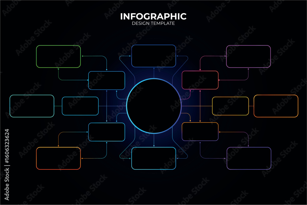 Fototapete big data with clean buttons scheme. 15 options features of technology project to select. glowing and