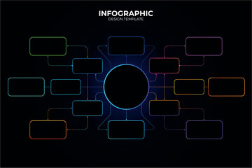 Big Data with clean buttons Scheme. 15 options features of technology project to select. Glowing and neon elements. Technology concept, Infographic vector for business visualization. AI Tech