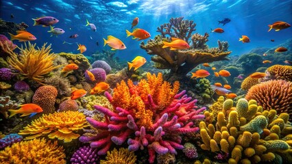 Macro lens reveals hidden ocean wonders: intricate coral, vibrant fish, and the biodiversity of underwater ecosystems.