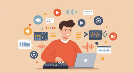 Creative film making concept with a skilled videographer and photographer editing multimedia content on a modern digital workstation.