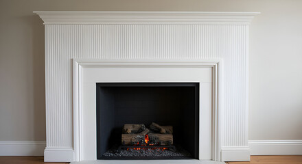 White fireplace with wood burning effect