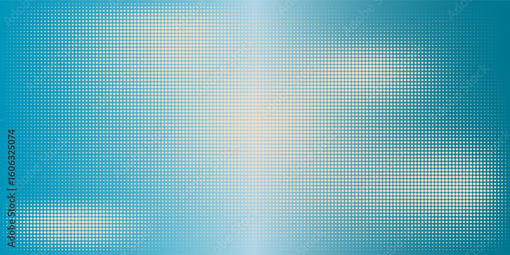 Poster abstract halftone dot pattern with vibrant turquoise and beige gradient background, creating a retro