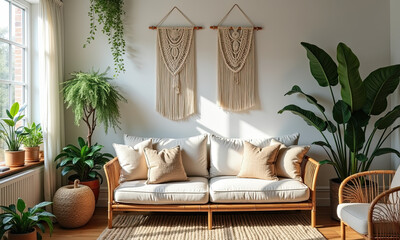 Bright Boho Living Room with Natural Light and Plants