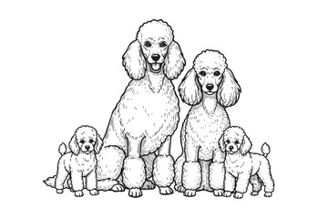 Elegant vector illustration of a poodle family, perfect for pet and sophisticated themes.