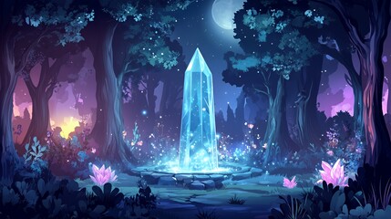 Crystal Spire In An Enchanted Moonlight Forest