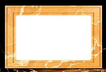 Elegant tan-veined marble frame with white inner space on black background,   marble texture,  design template
