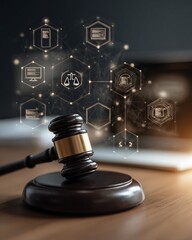 Gavel with Legal and Technology Network Icons