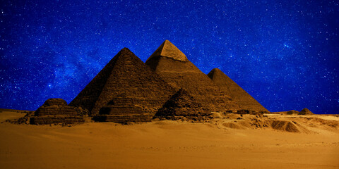 night scene of the castle pyramid in the desert
