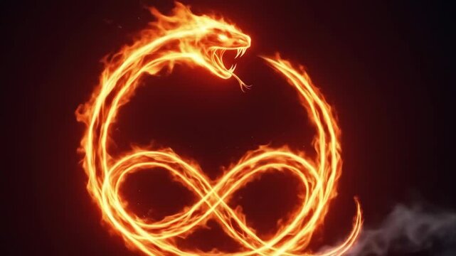 Fiery Snake Infinity Loop - A mesmerizing animation of a fiery snake forming an infinity symbol against a dark background.