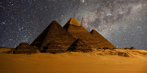 night scene of the castle pyramid in the desert