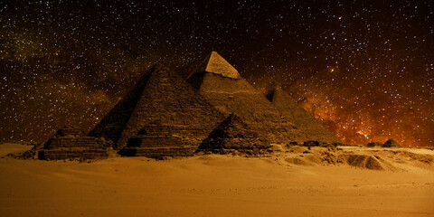 night scene of the castle pyramid in the desert