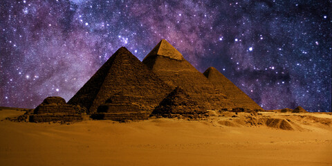 night scene of the castle pyramid in the desert