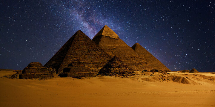 night scene of the castle pyramid in the desert