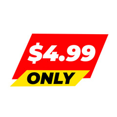 $4.99 only png, red colour square , modern tag design, digital label style