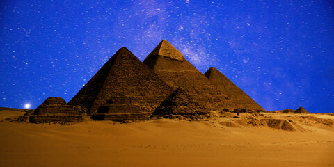night scene of the castle pyramid in the desert