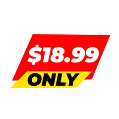 $18.99 only png, red colour badge, shape shape design, square  product icon