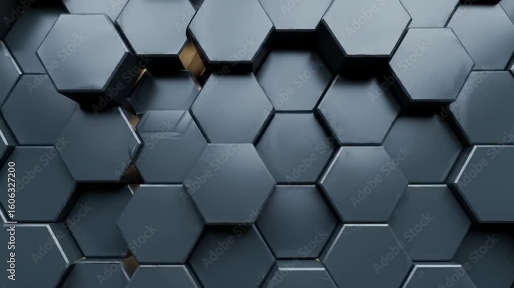 Poster interlocking dark blue hexagons form a complex and futuristic geometric pattern with intriguing dept