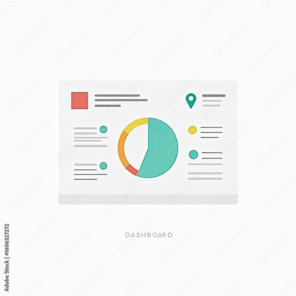 Aufkleber flat illustration of a business analytics dashboard with charts and data.