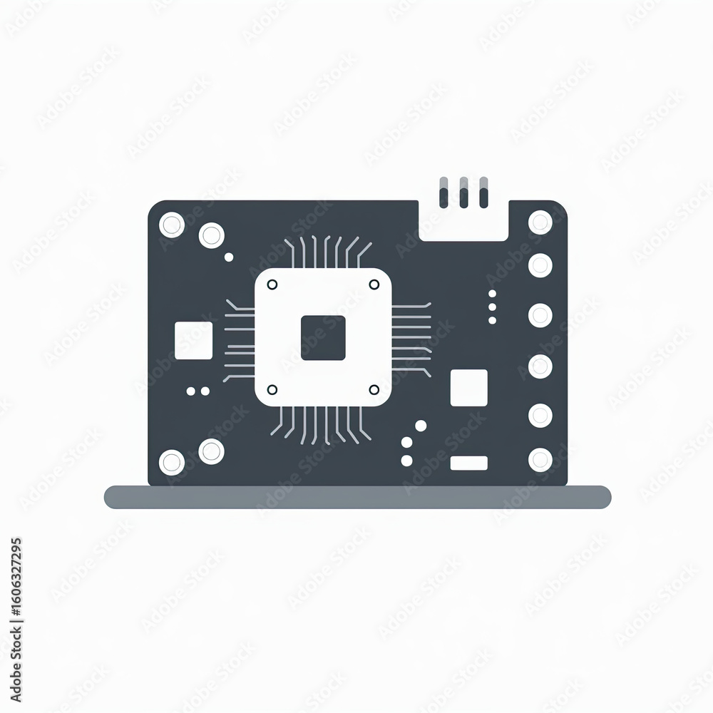 Poster flat illustration of a central processing unit on a circuit board.