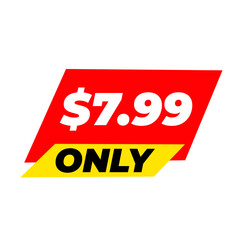 $7.99 only png, red colour sticker, simple tag icon, price label square 