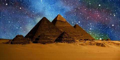 night scene of the castle pyramid in the desert