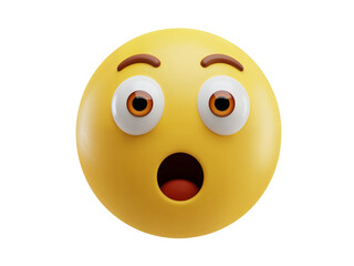 A bright yellow emoji face with wide open eyes and mouth expressing shock and surprise isolated on transparent background