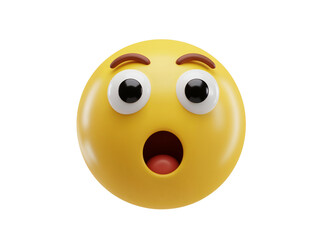 Fototapeta premium Expressive yellow emoji face showing shock and surprise with wide open mouth isolated on transparent background