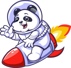 Cute Astronaut Panda  on Rocket