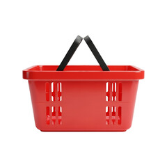 Red shopping basket 3D with black handles single png


