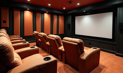 Luxurious Home Theater with Plush Seating and Large Screen