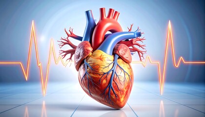 3D anatomical heart model against a medical background