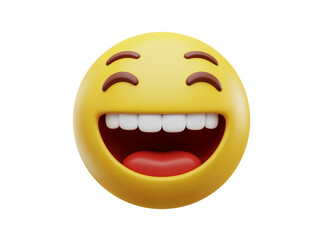Hilarious laughing emoji with wide open mouth and closed eyes expressing extreme joy and amusement isolated on transparent background