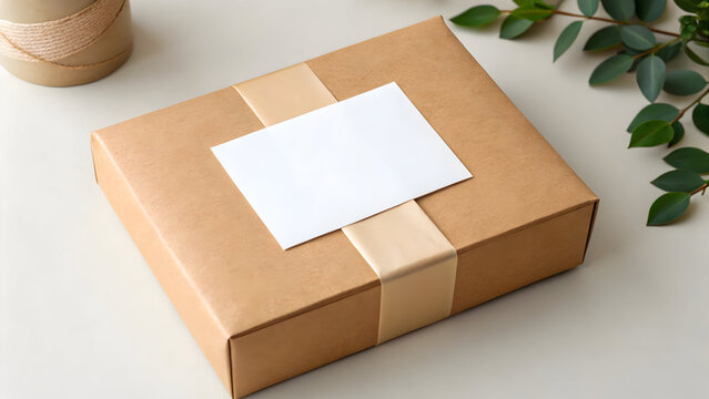 Kraft paper gift box and blank card mockup with twine
