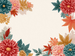 和風な秋の花のフレーム