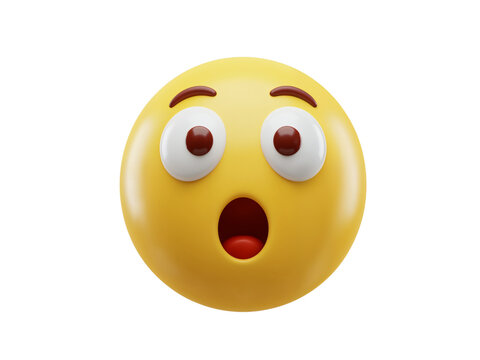 A bright yellow emoji face with wide open eyes and mouth expressing surprise and shock isolated on transparent background - Powered by Adobe