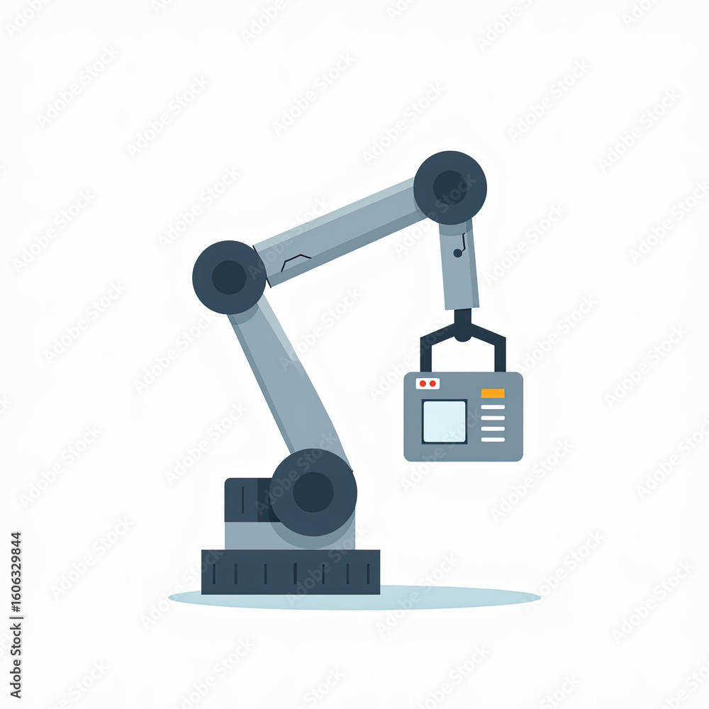 Poster robotic arm with component in flat design
