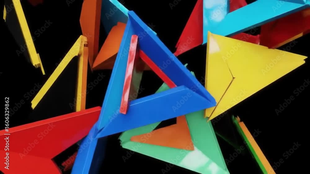 Poster brightly colored geometric triangles interlock in an abstract and visually engaging modern design.