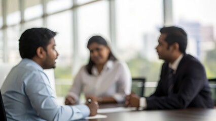 Indian Professionals in Blurred Background During Decision-Making Meeting
