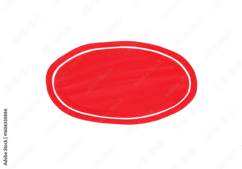 Poster a vibrant red oval shape with a clean white border isolated on a plain transparent background for de