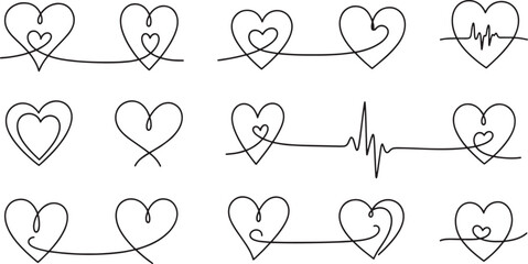 Continuous Line Art Hearts & Love Vector Collection Minimalist Heart & Love Line Drawings Valentine's Day Vectors