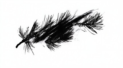 Stylized pine needle like a brushstroke of ink on white