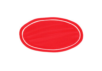 A vibrant red oval shape with a clean white border isolated on a plain transparent background for design purposes