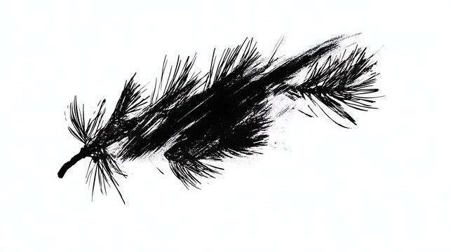 Stylized pine needle like a brushstroke of ink on white