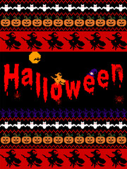 Halloween Sweater Design with Pumpkins Witches and Bats