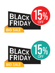 Black Friday Sale Tag – 15% Off Red and Teal  Discount Label for Big Promotion and Retail Banner