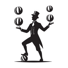 Fototapeta premium Spectacular Juggler Silhouette with Multiple Balls and Top Hat